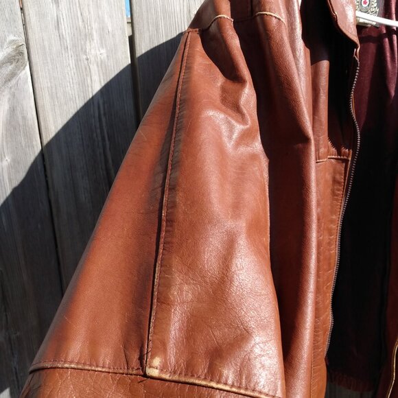 Vintage 90s XL Brown Jacket Leather by Mann 54" Chest - Picture 7 of 16
